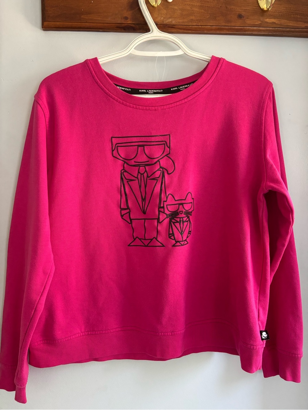 Karl Lagerfeld Hot Pink Crewneck Sweatshirt with Icon Outline